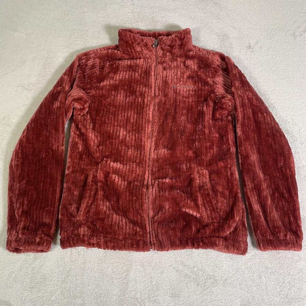 Columbia Fleece Jacket Womens Large Red‎ Maroon Plush Full Zip Soft Cozy Warm